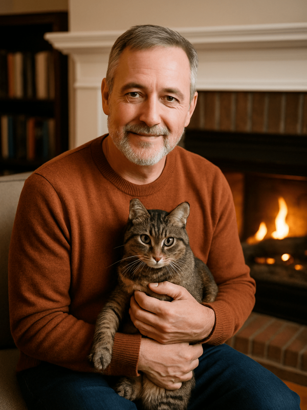 Man holding his cat